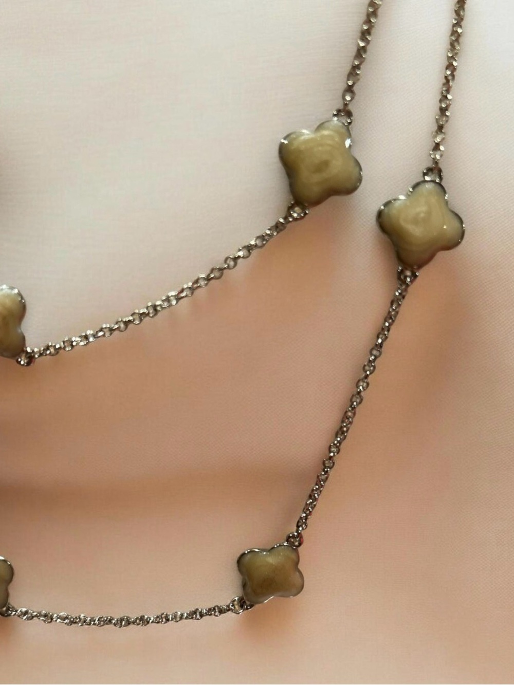 Ivory Floral Clover Long Layered Necklace(TR on the clasp) - Picture 3 of 3
